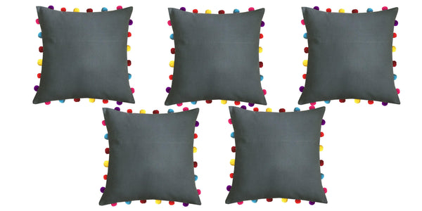Lushomes Sedona Sage Cushion Cover with Colorful Pom pom (5 pcs, 18 x 18”) - Lushomes