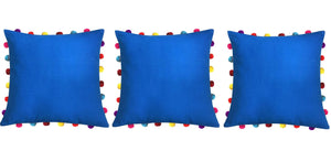 Lushomes Sky Diver Cushion Cover with Colorful Pom pom (3 pcs, 18 x 18”) - Lushomes