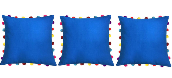 Lushomes Sky Diver Cushion Cover with Colorful Pom pom (3 pcs, 18 x 18”) - Lushomes