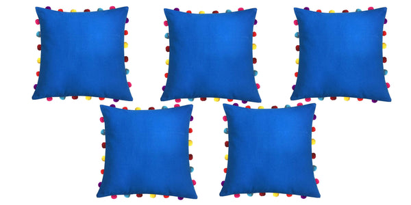 Lushomes Sky Diver Cushion Cover with Colorful Pom pom (5 pcs, 18 x 18”) - Lushomes