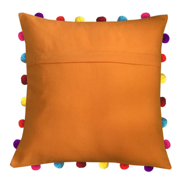 Lushomes Sun Orange Cushion Cover with Colorful Pom pom (5 pcs, 18 x 18”) - Lushomes