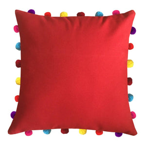 Lushomes Tomato Cushion Cover with Colorful Pom pom (Single pc, 18 x 18”) - Lushomes