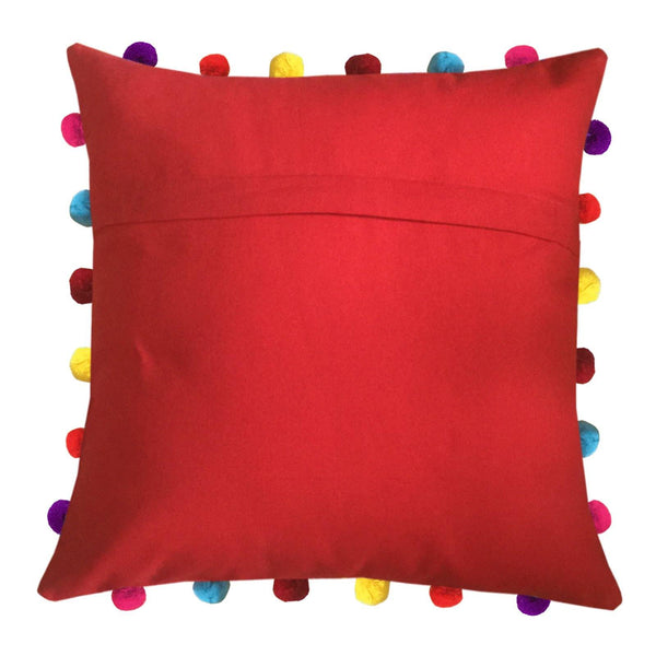 Lushomes Tomato Cushion Cover with Colorful Pom pom (Single pc, 18 x 18”) - Lushomes