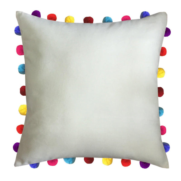 Lushomes Ecru Cushion Cover with Colorful Pom Poms (Single pc, 20 x 20”) - Lushomes