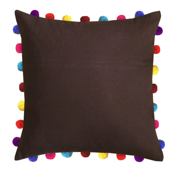 Lushomes French Roast Cushion Cover with Colorful Pom Poms (3 pcs, 20 x 20”) - Lushomes