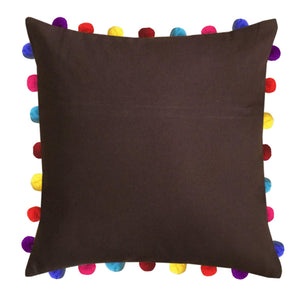Lushomes French Roast Cushion Cover with Colorful Pom Poms (Single pc, 20 x 20”) - Lushomes