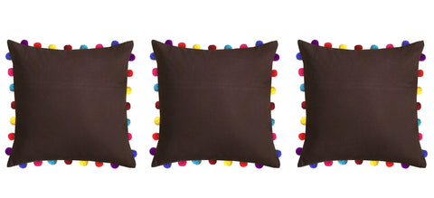Lushomes French Roast Cushion Cover with Colorful Pom Poms (3 pcs, 20 x 20”) - Lushomes