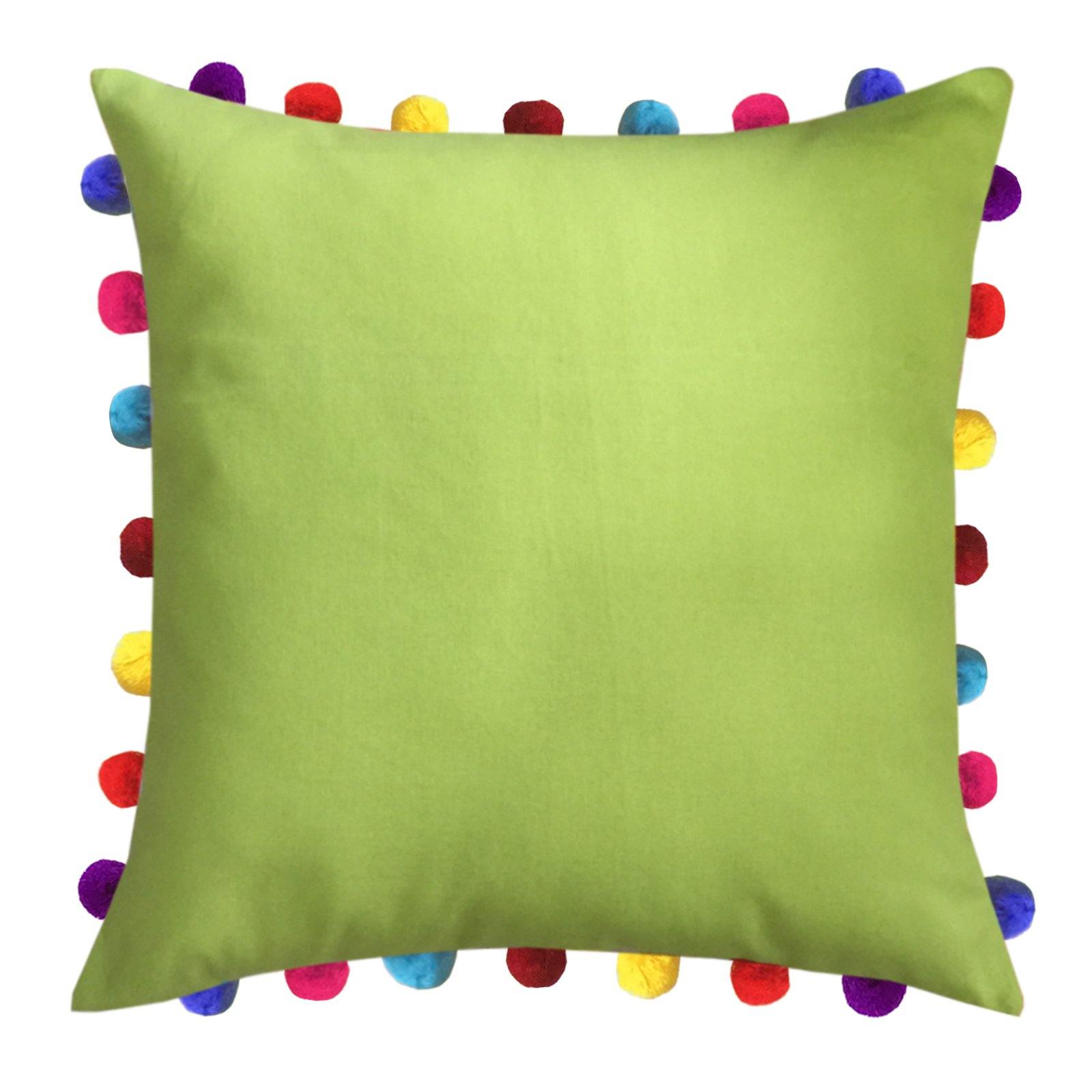 Lushomes Palm Cushion Cover with Colorful Pom Poms (Single pc, 20 x 20”) - Lushomes