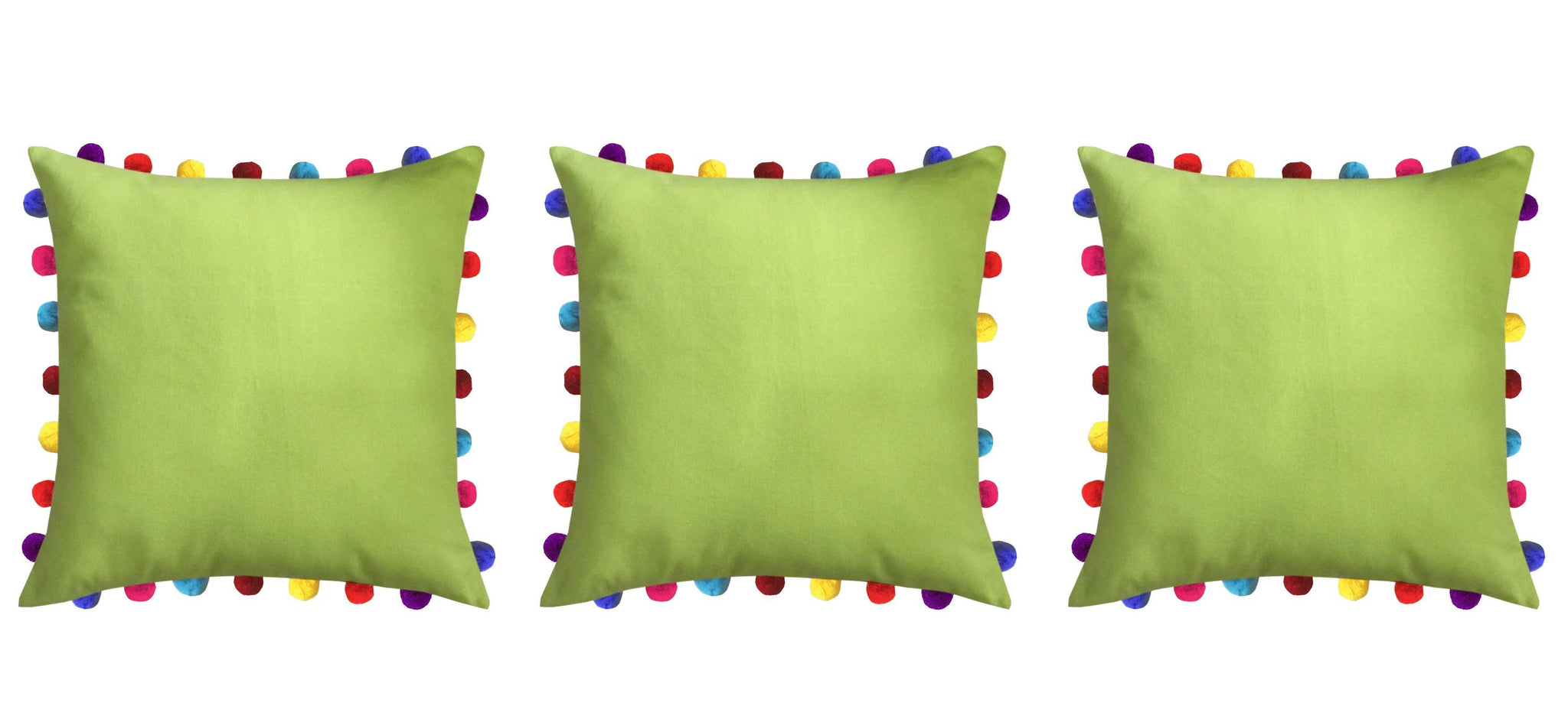 Lushomes Palm Cushion Cover with Colorful Pom Poms (3 pcs, 20 x 20”) - Lushomes