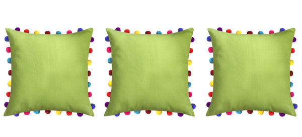 Lushomes Palm Cushion Cover with Colorful Pom Poms (3 pcs, 20 x 20”) - Lushomes