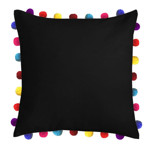 Lushomes Pirate Black Cushion Cover with Colorful Pom Poms (Single pc, 20 x 20”) - Lushomes