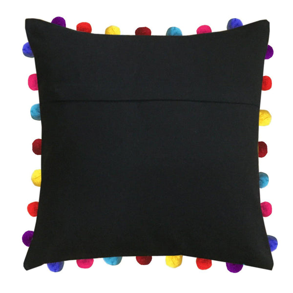 Lushomes Pirate Black Cushion Cover with Colorful Pom Poms (3 pcs, 20 x 20”) - Lushomes