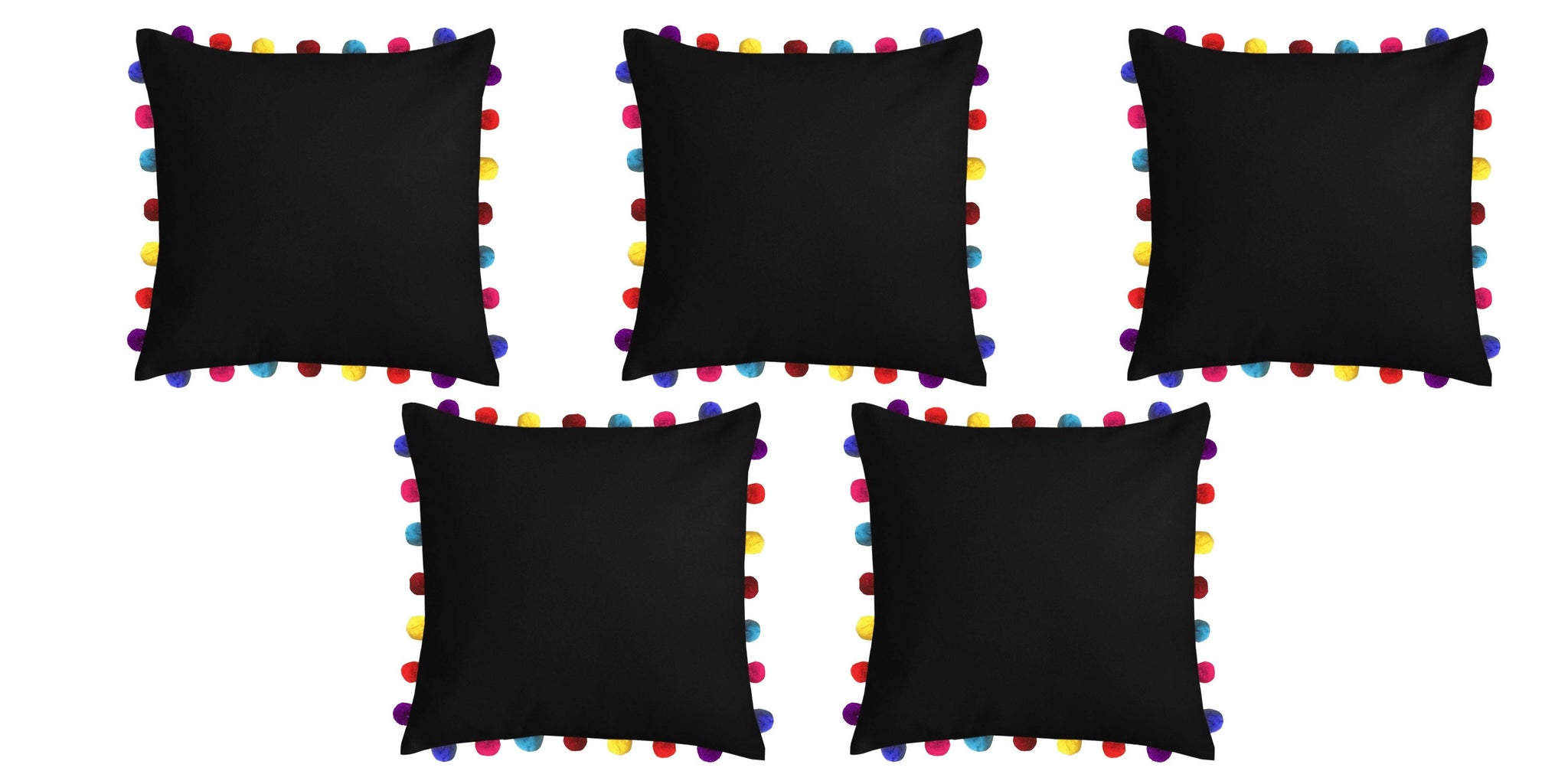 Lushomes Pirate Black Cushion Cover with Colorful Pom Poms (5 pcs, 20 x 20”) - Lushomes