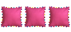 Lushomes Rasberry Cushion Cover with Colorful Pom Poms (3 pcs, 20 x 20”) - Lushomes