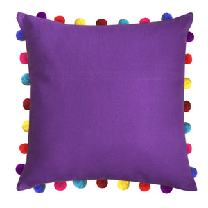 Lushomes Royal Lilac Cushion Cover with Colorful Pom Poms (Single pc, 20 x 20”) - Lushomes