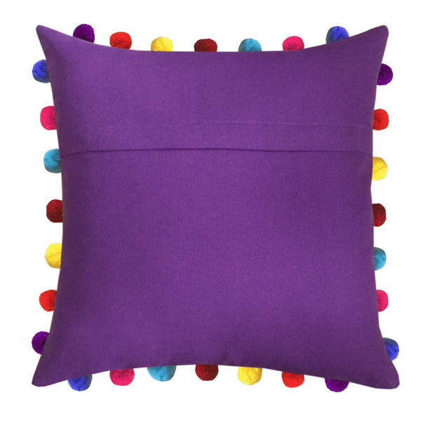 Lushomes Royal Lilac Cushion Cover with Colorful Pom Poms (5 pcs, 20 x 20”) - Lushomes