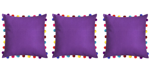 Lushomes cushion cover 20x20, boho cushion covers, sofa pillow cover, cushion covers with tassels, cushion cover with pom pom (20x20 Inches, Set of 1, Purple)