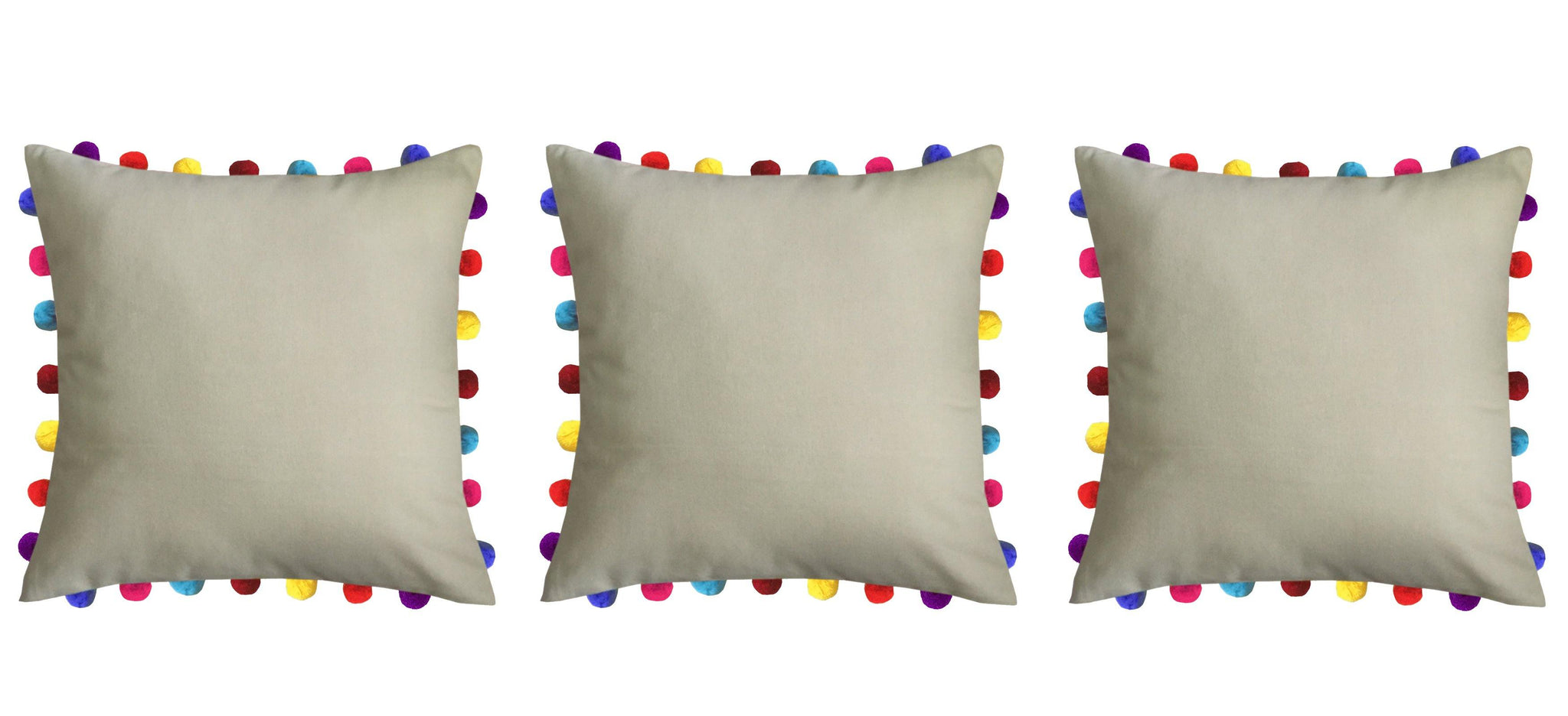 Lushomes Sand Cushion Cover with Colorful Pom Poms (3 pcs, 20 x 20”) - Lushomes
