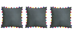 Lushomes Sedona Sage Cushion Cover with Colorful Pom Poms (3 pcs, 20 x 20”) - Lushomes
