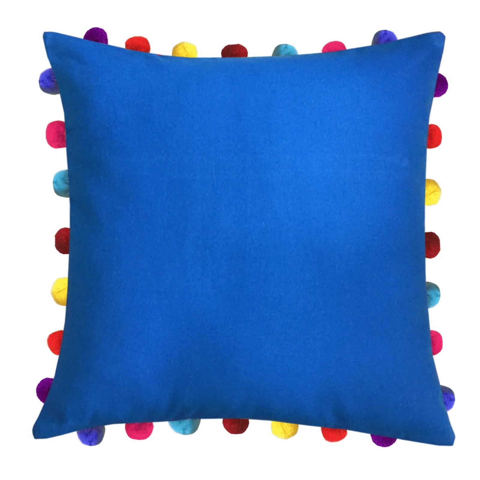Lushomes Sky Diver Cushion Cover with Colorful Pom Poms (Single pc, 20 x 20”) - Lushomes