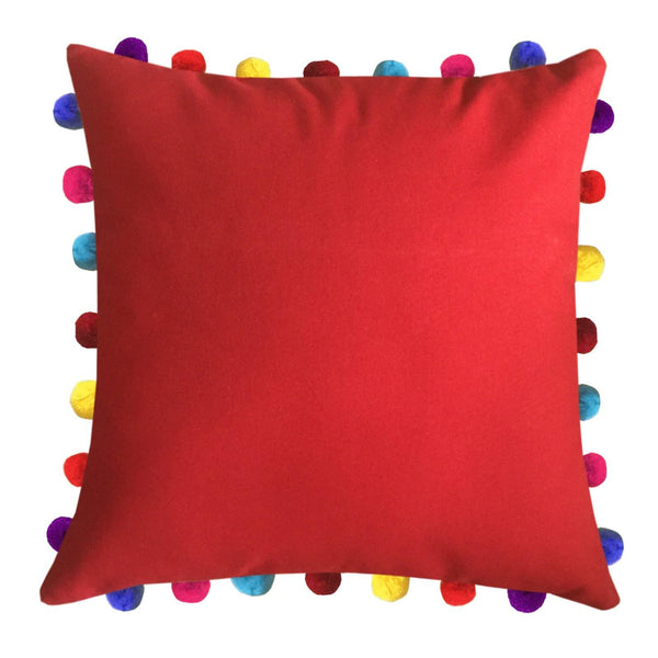 Lushomes Tomato Cushion Cover with Colorful Pom Poms (3 pcs, 20 x 20”) - Lushomes