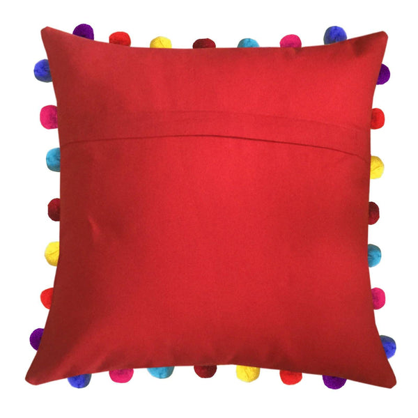 Lushomes Tomato Cushion Cover with Colorful Pom Poms (3 pcs, 20 x 20”) - Lushomes