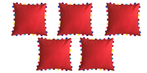 Lushomes Tomato Cushion Cover with Colorful Pom Poms (5 pcs, 20 x 20”) - Lushomes