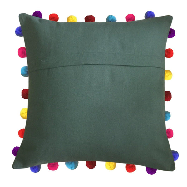 Lushomes Vineyard Green Cushion Cover with Colorful Pom Poms (5 pcs, 20 x 20”) - Lushomes