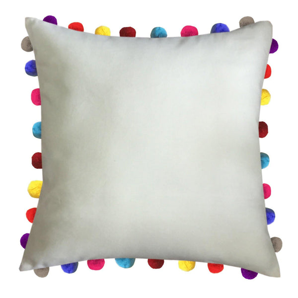 Lushomes Ecru Cushion Cover with Colorful Pom poms (Single pc, 24 x 24”) - Lushomes