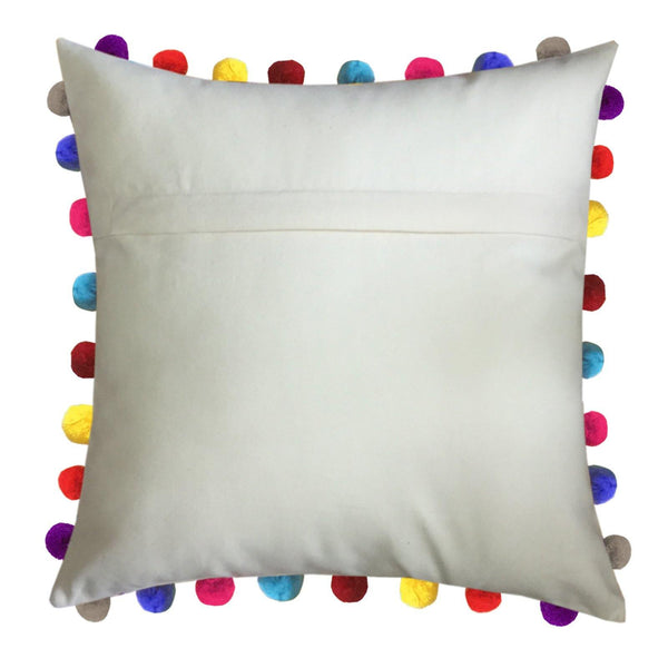 Lushomes Ecru Cushion Cover with Colorful Pom poms (5 pcs, 24 x 24”) - Lushomes
