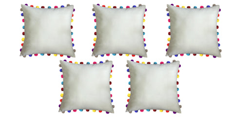 Lushomes Ecru Cushion Cover with Colorful Pom poms (5 pcs, 24 x 24”) - Lushomes