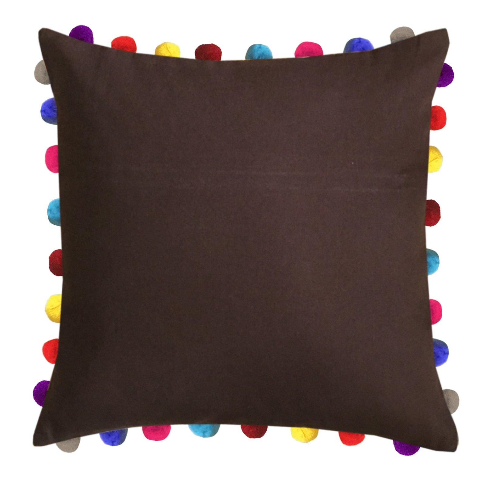 Lushomes French Roast Cushion Cover with Colorful Pom poms (Single pc, 24 x 24”) - Lushomes
