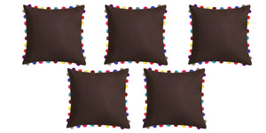 Lushomes French Roast Cushion Cover with Colorful Pom poms (5 pcs, 24 x 24”) - Lushomes