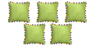 Lushomes Palm Cushion Cover with Colorful Pom poms (5 pcs, 24 x 24”) - Lushomes