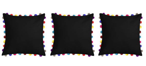 Lushomes cushion cover 24x24, boho cushion covers, sofa pillow cover, cushion covers with tassels, cushion cover with pom pom (24x24 Inches, Set of 1, Black )
