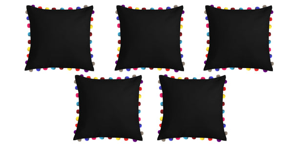 Lushomes cushion cover 24x24, boho cushion covers, sofa pillow cover, cushion covers with tassels, cushion cover with pom pom (24x24 Inches, Set of 1, Black )