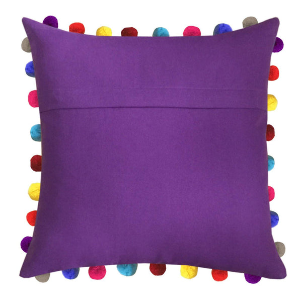 Lushomes Royal Lilac Cushion Cover with Colorful Pom poms (Single pc, 24 x 24”) - Lushomes