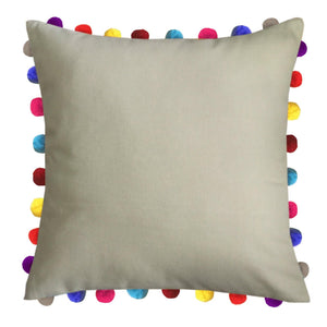 Lushomes Sand Cushion Cover with Colorful Pom poms (Single pc, 24 x 24”) - Lushomes