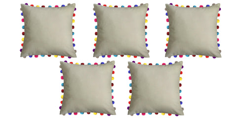 Lushomes Sand Cushion Cover with Colorful Pom poms (5 pcs, 24 x 24”) - Lushomes