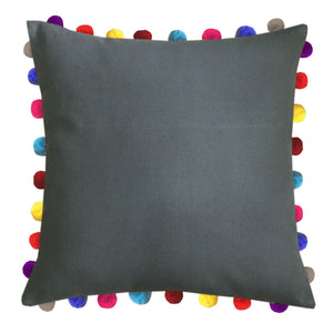 Lushomes Sedona Sage Cushion Cover with Colorful Pom poms (Single pc, 24 x 24”) - Lushomes