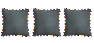 Lushomes Sedona Sage Cushion Cover with Colorful Pom poms (3 pcs, 24 x 24”) - Lushomes