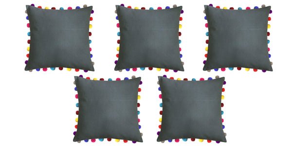 Lushomes Sedona Sage Cushion Cover with Colorful Pom poms (5 pcs, 24 x 24”) - Lushomes