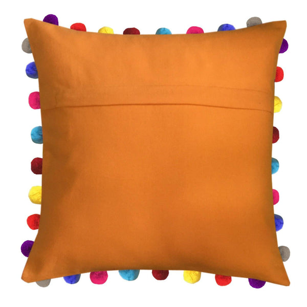 Lushomes Sun Orange Cushion Cover with Colorful Pom poms (5 pcs, 24 x 24”) - Lushomes