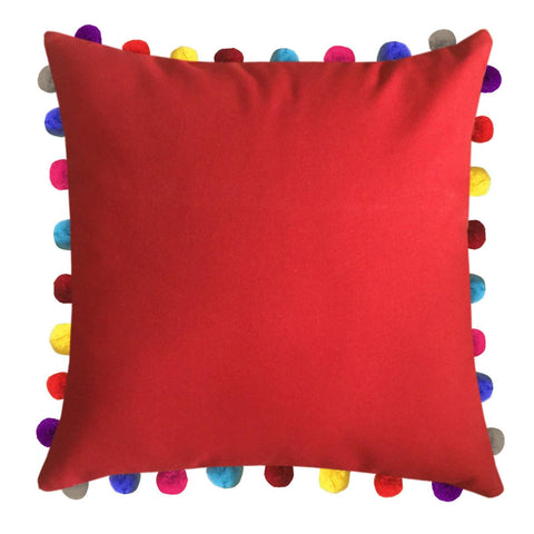 Lushomes Tomato Cushion Cover with Colorful Pom poms (Single pc, 24 x 24”) - Lushomes