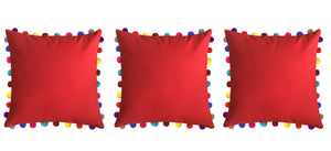 Lushomes Tomato Cushion Cover with Colorful Pom poms (3 pcs, 24 x 24”) - Lushomes