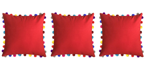 Lushomes Tomato Cushion Cover with Colorful Pom poms (3 pcs, 24 x 24”) - Lushomes