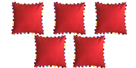 Lushomes Tomato Cushion Cover with Colorful Pom poms (5 pcs, 24 x 24”) - Lushomes