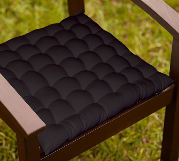 Lushomes Black Comfy Cotton Chair Cushion with 36 knots & 4 tie backs - Lushomes