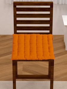Lushomes Orange Comfy Cotton Chair Cushion with 36 knots & 4 tie backs - Lushomes