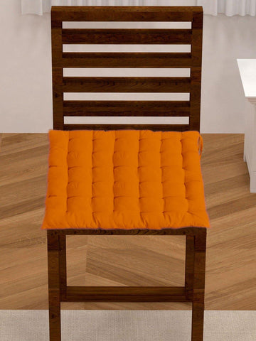 Lushomes Orange Comfy Cotton Chair Cushion with 36 knots & 4 tie backs - Lushomes